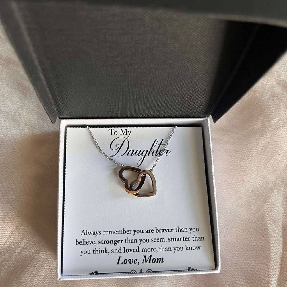 Mother/Daughter Heart Pendant Necklace in Silver and Gold